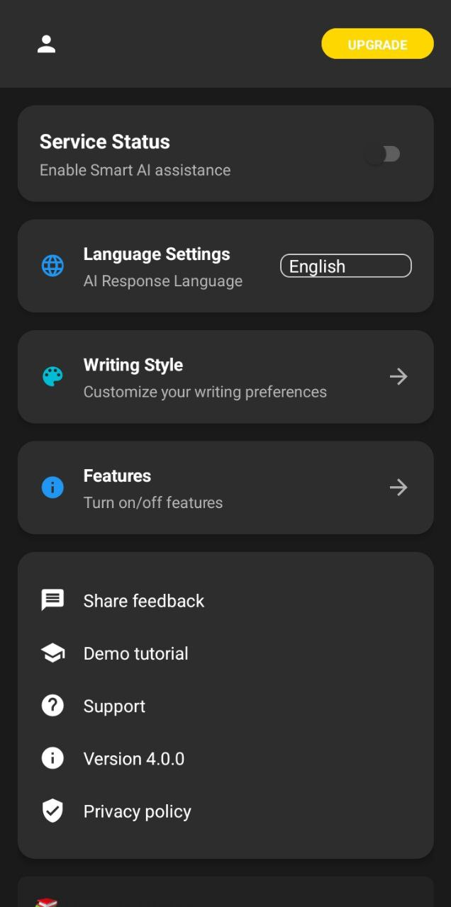 Typing Smart interface screen